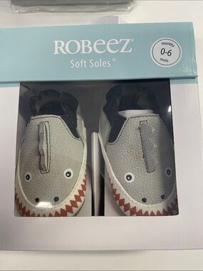 Robeez Gray Shark Soft Sole Baby Shoes with Red Accent